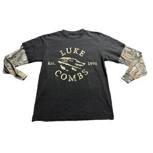 Luke Combs Country Music Camo Hunting LS Layered Look Shirt Mens Sz S Black Grow